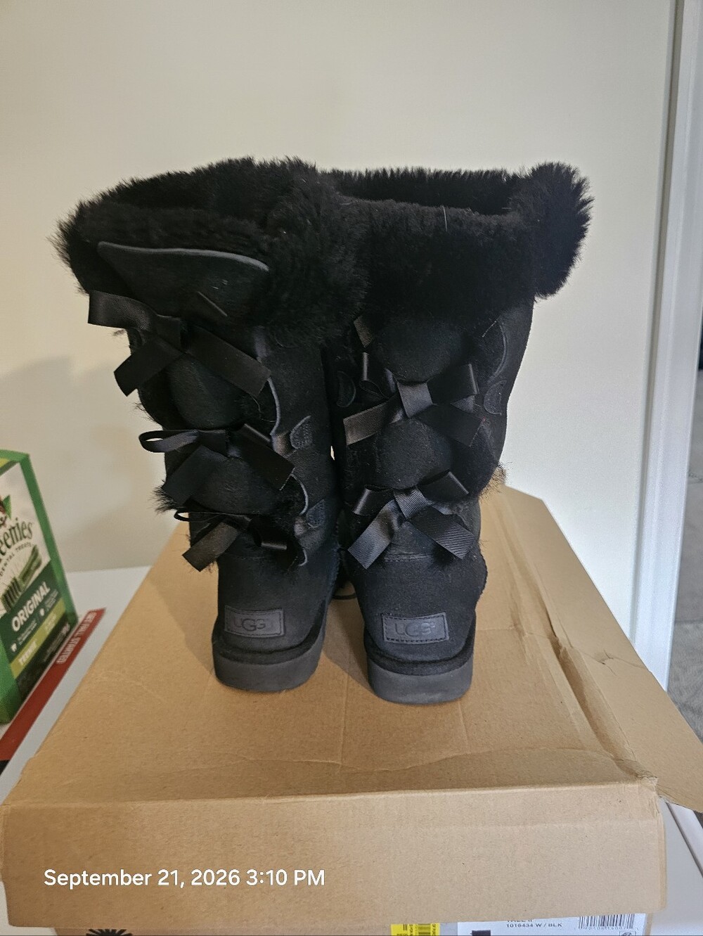 UGG Black Tall Bailey Bow II Winter Boots with Shearling Trim